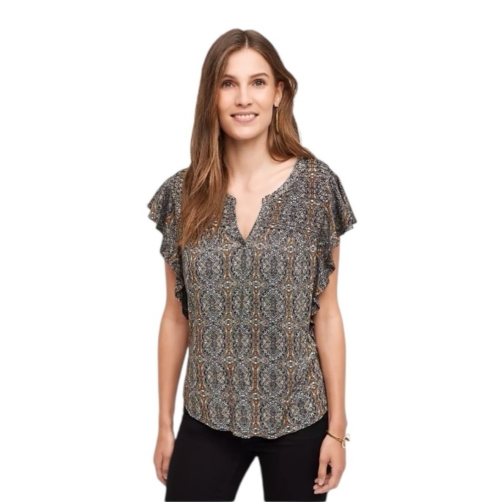 Anthropologie Meadow Rue Marion Pleated Top XS Flutter Sleeves #1651